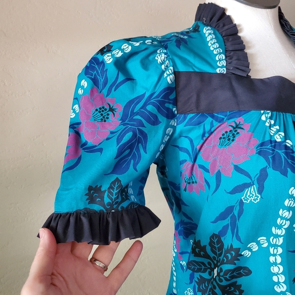 Ladies Vintage Blue Hawaiian muumuu Maxi dress medium - Picture 6 of 10